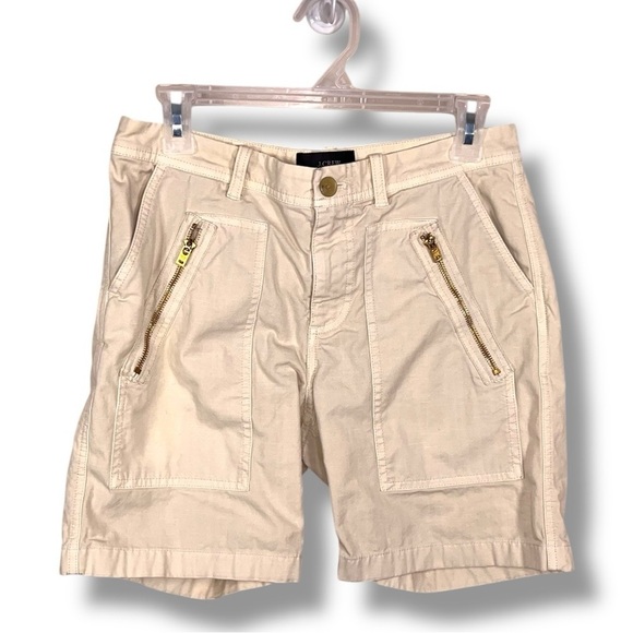 Size 2 J Crew Beige Shorts Neutral Cotton Blend Pockets Outdoor Womens - Picture 1 of 9